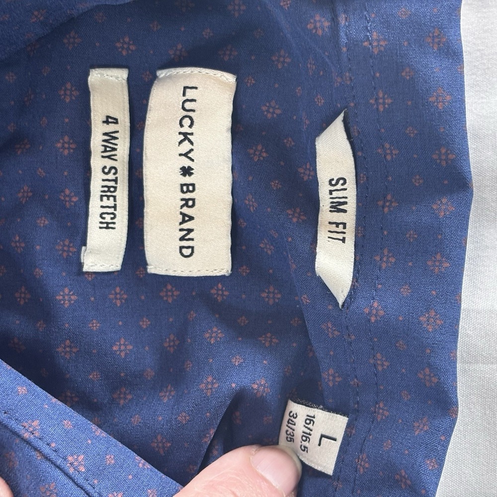 Lucky Brand 4 Way Stretch Slim Fit Dress Shirt Men Size Large Blue - Picture 13 of 13